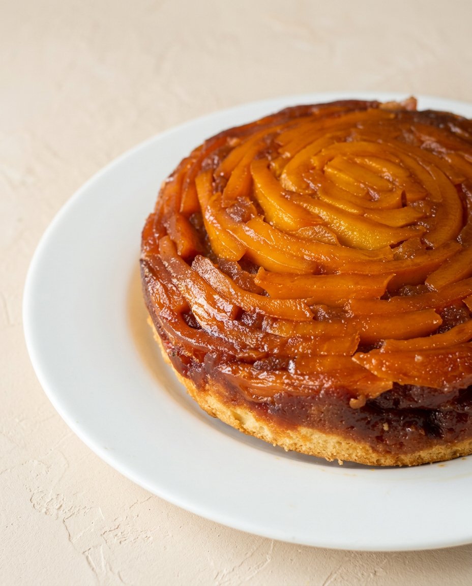 Mango Upside Down Cake 12 A golden Mango Upside Down Cake freshly baked in a square pan with caramelized edges.