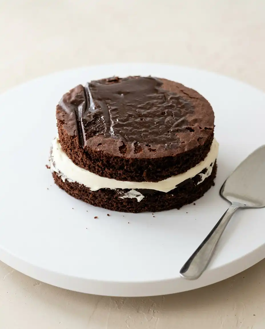 Applying a smooth layer of vanilla buttercream to a Chocolate Lunch Box Cake.