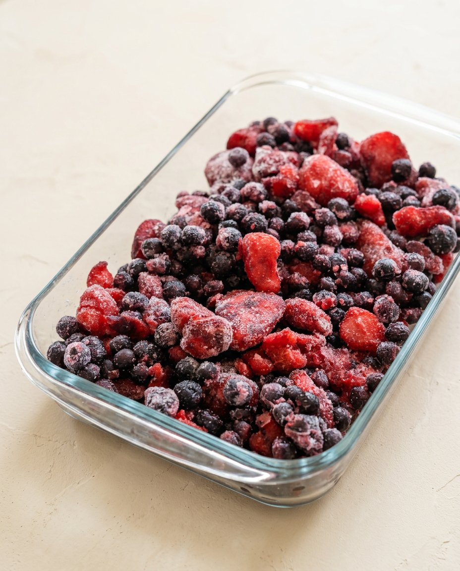 The basic components for a 3-Ingredient Blueberry Dump Cake including cake mix and canned berries.