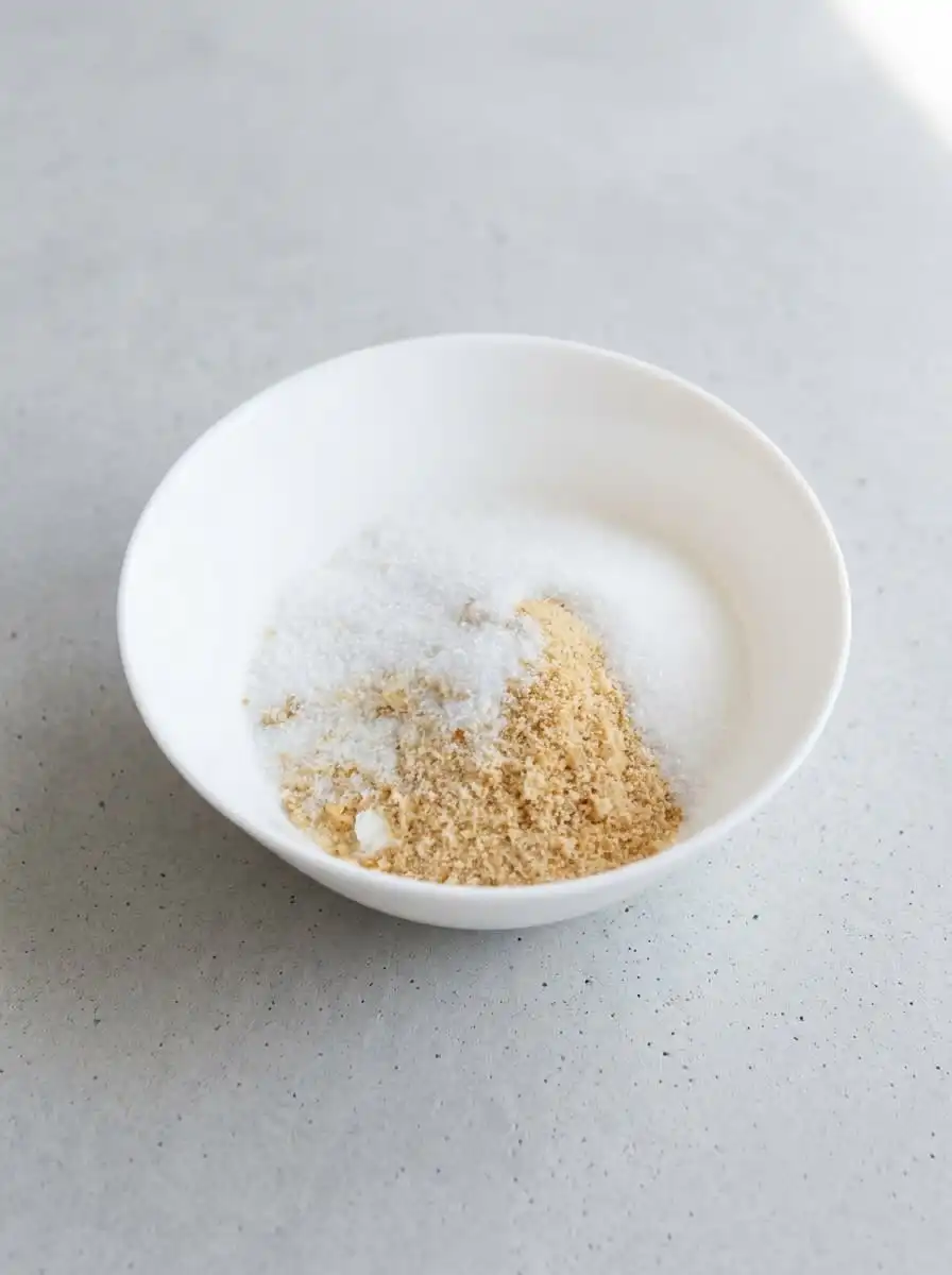 An overhead shot of fresh grated carrots, spices, sugar, and flour used to make Carrot Cake Muffins with Streusel Topping.
