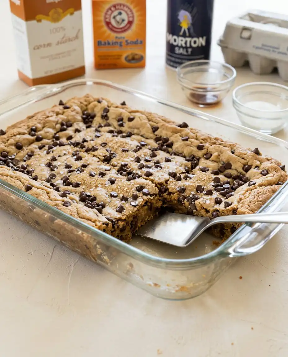 Fresh ingredients including soft butter, brown sugar, and chocolate chips gathered for a classic chocolate chip cookie cake.