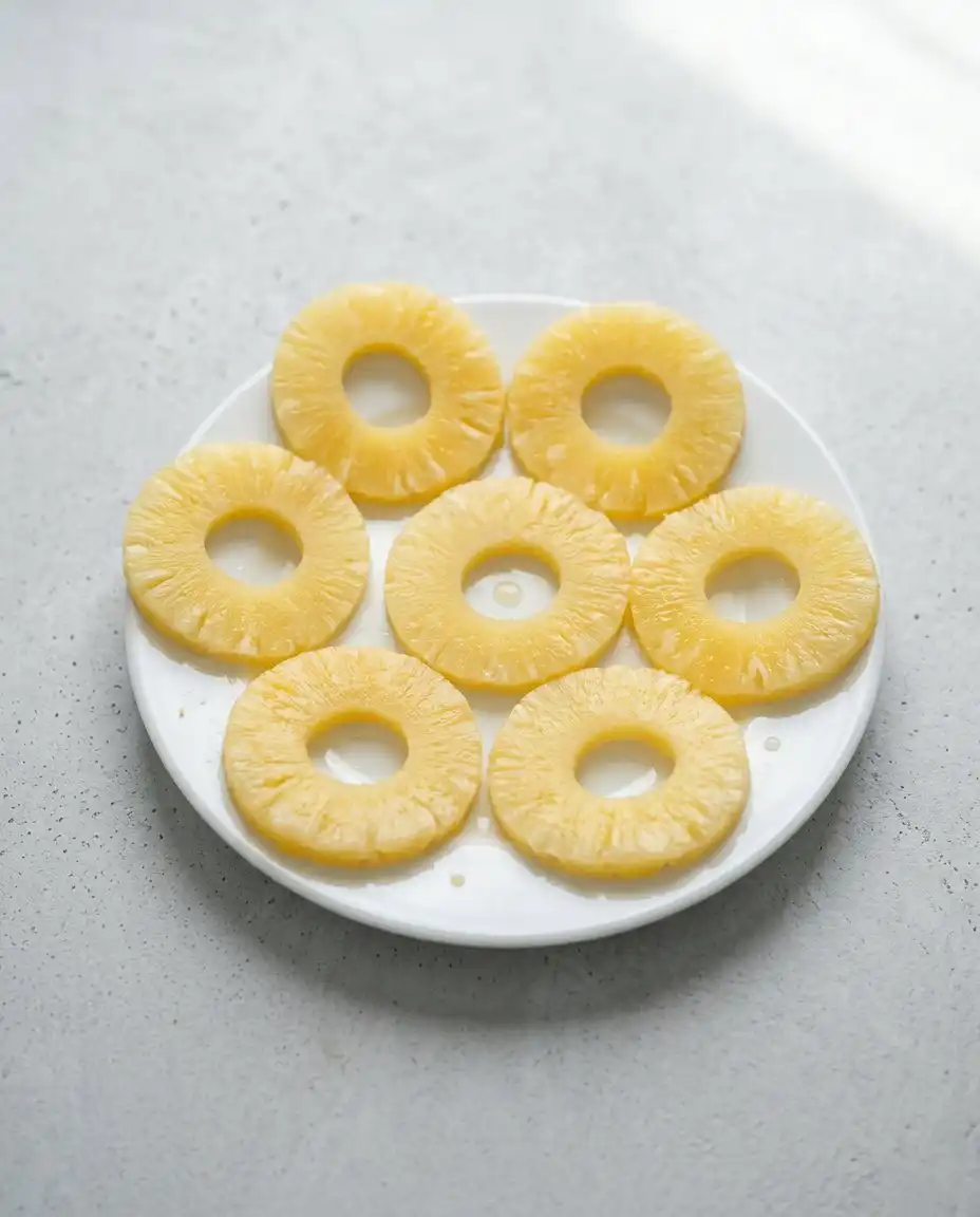 An organized flat lay of quality ingredients needed to bake a sweet Classic Pineapple Upside Down Cake.