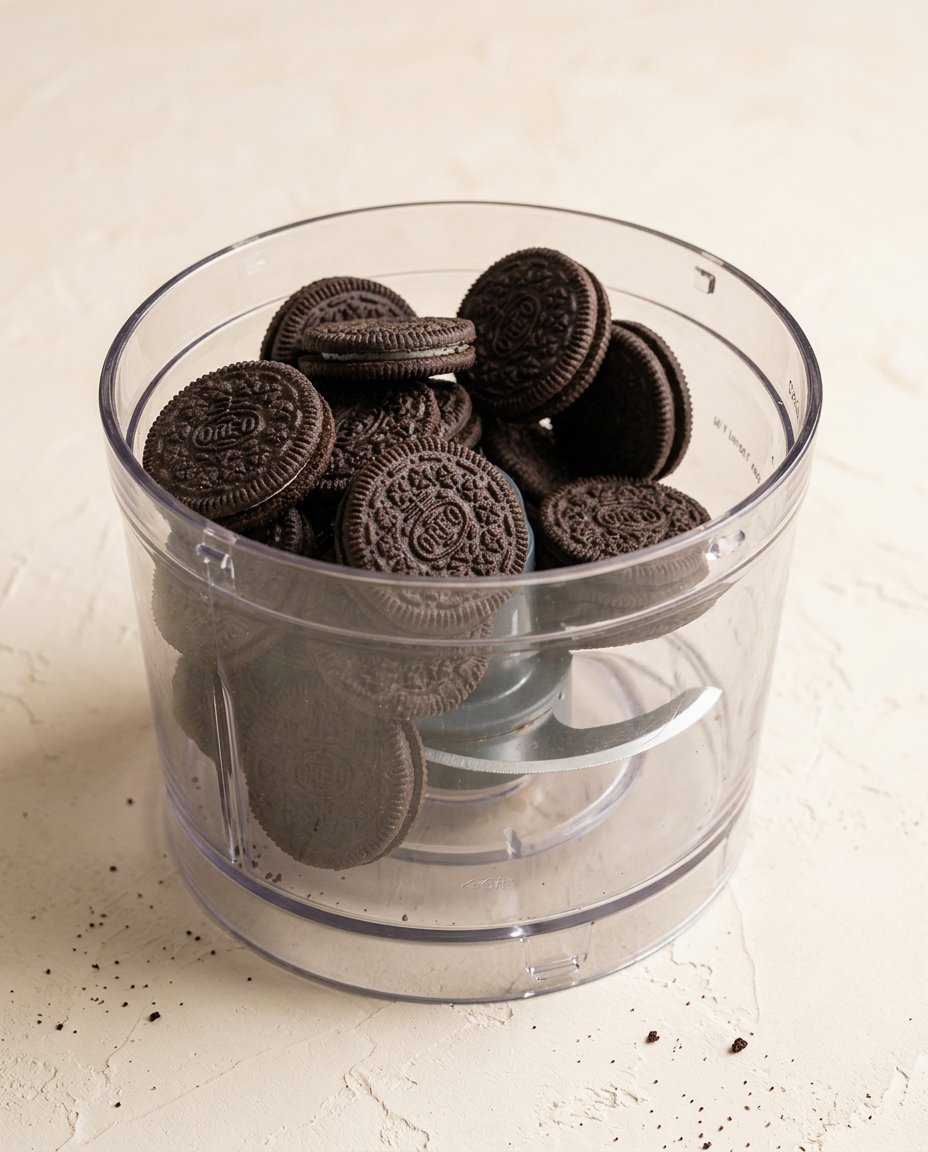 Simple ingredients for Oreo Cake Pops including cookies and cream cheese on a board