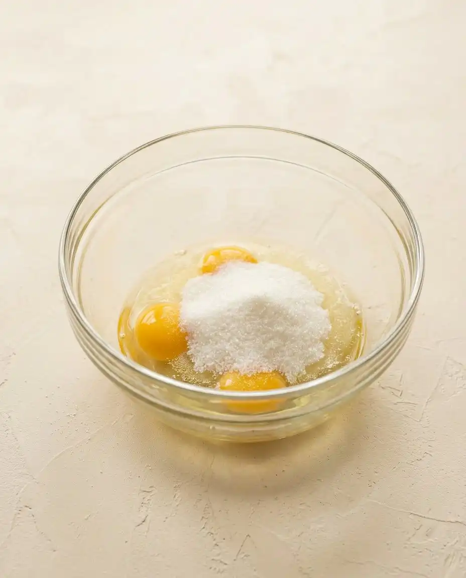 Measuring bowls of flour, eggs, and milk for Classic Funnel Cake Fries.