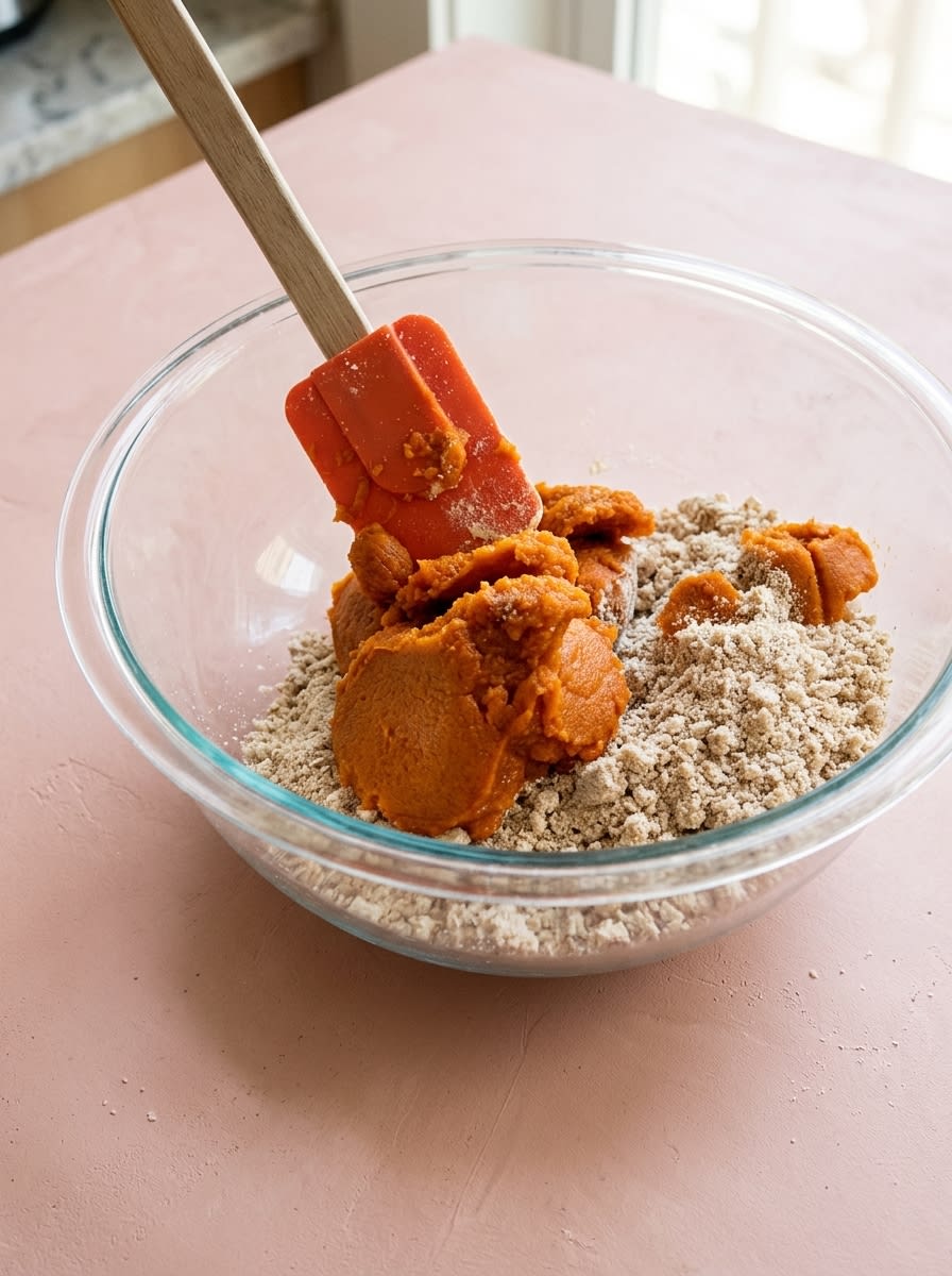 A box of spice cake mix next to a can of pure pumpkin puree on a kitchen table.