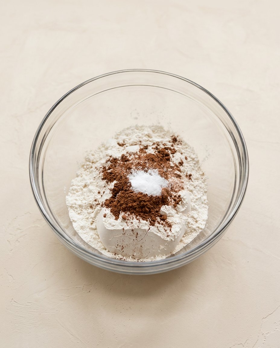 Measuring ingredients for the Red Velvet Funnel Cake batter on a wooden counter