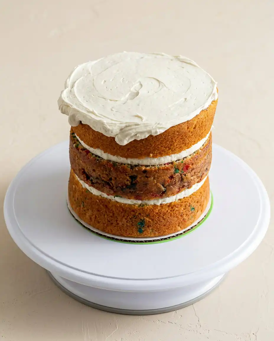 Vanilla Naked Cake 14 Measured ingredients for a Vanilla Naked Cake including flour, butter, buttermilk, and sugar.
