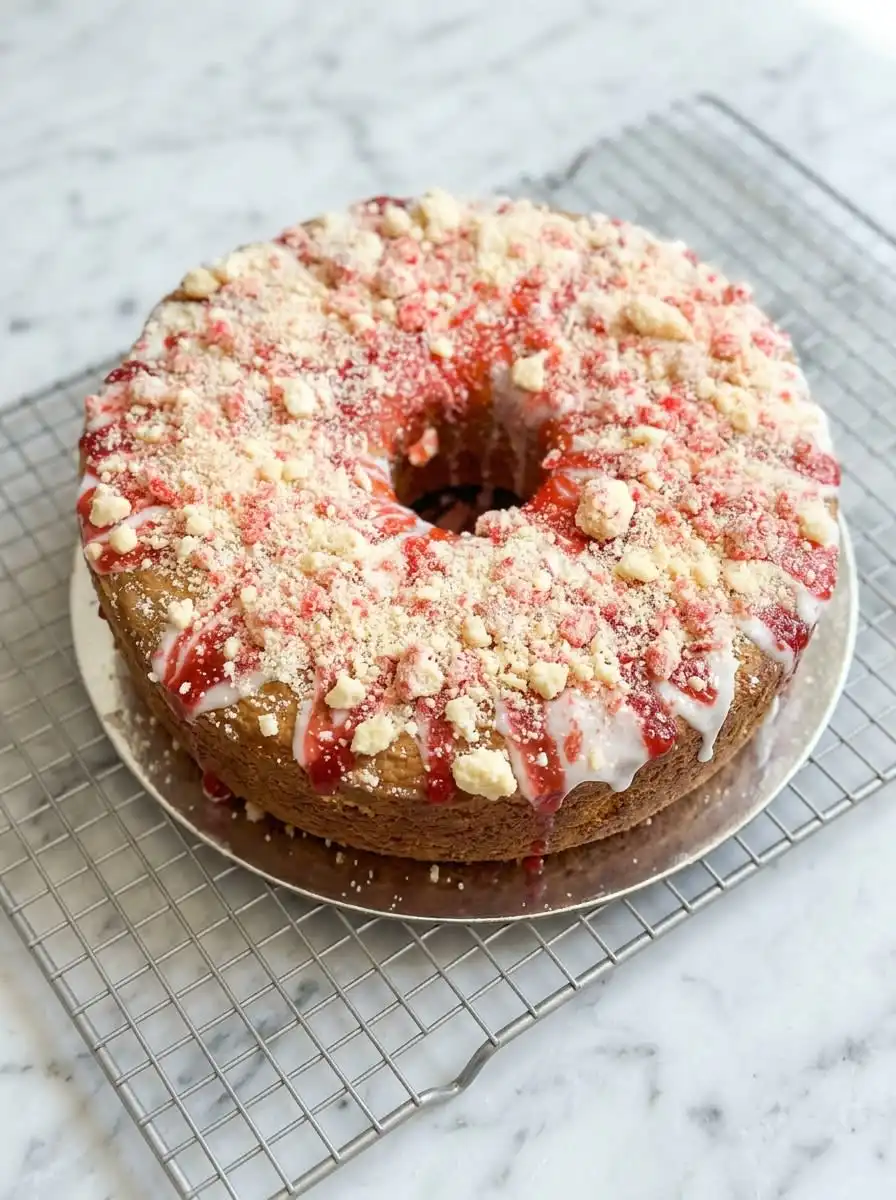 Cream Cheese Pound Cake 12 A beautiful slice of dense Cream Cheese Pound Cake with Strawberry Glaze on a white dessert plate.