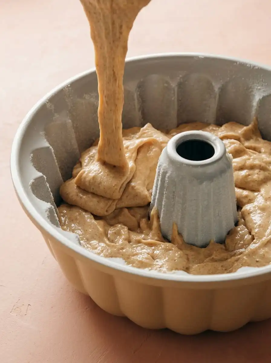 Brushing a fluted bundt pan with softened butter to prepare the Apple Cider Cake.