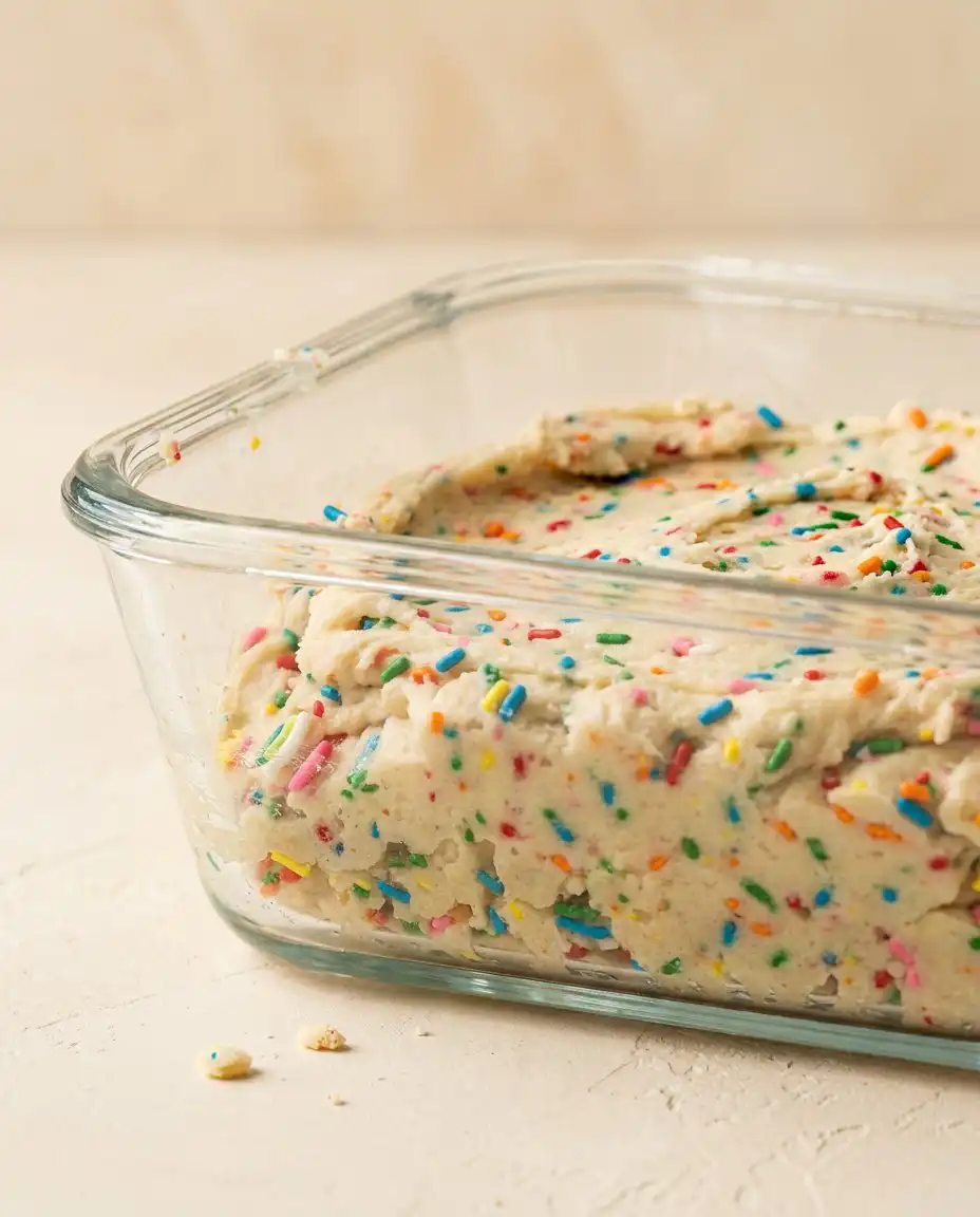 Simple ingredients including Funfetti Cake Mix and farm eggs arranged on a wooden kitchen counter