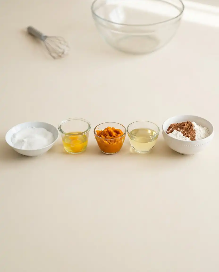 Pumpkin Streusel Coffee Cake 14 Pure canned pumpkin, cold butter cubes, pecans, and brown sugar on a wooden board