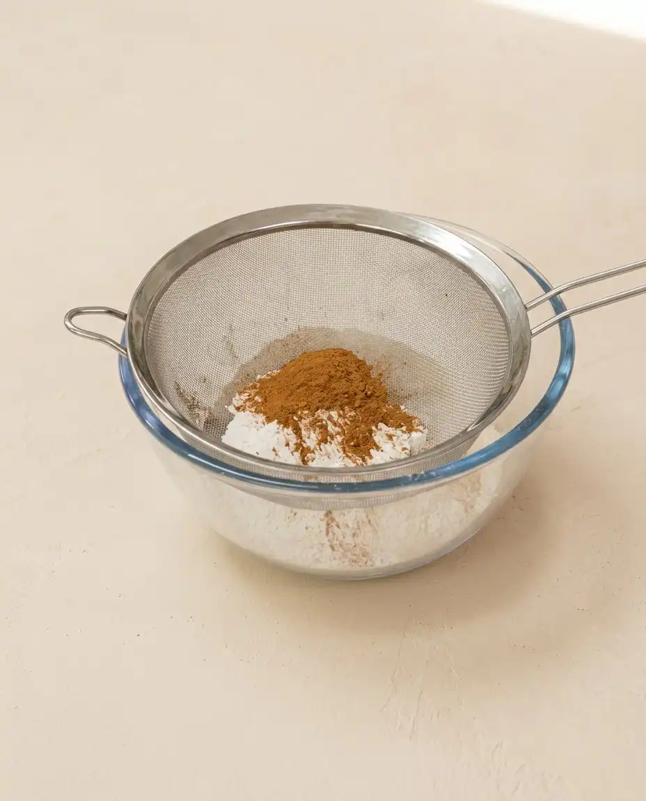 Zucchini Spice Cake 14 Measured ingredients for a Zucchini Spice Cake including shredded zucchini flour oil and spices on a table
