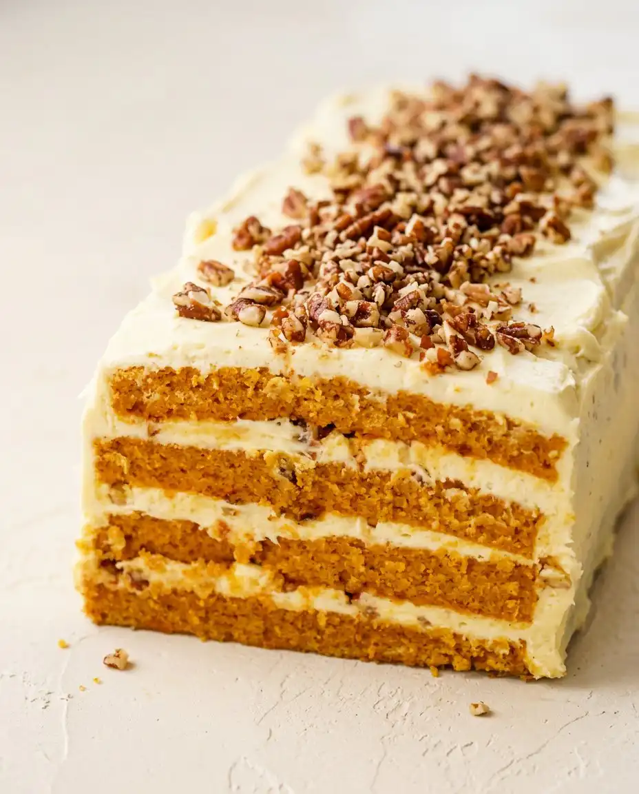 Classic Pumpkin Layer Cake 12 A rustic Classic Pumpkin Layer Cake cooling on a wooden table in an autumn kitchen.