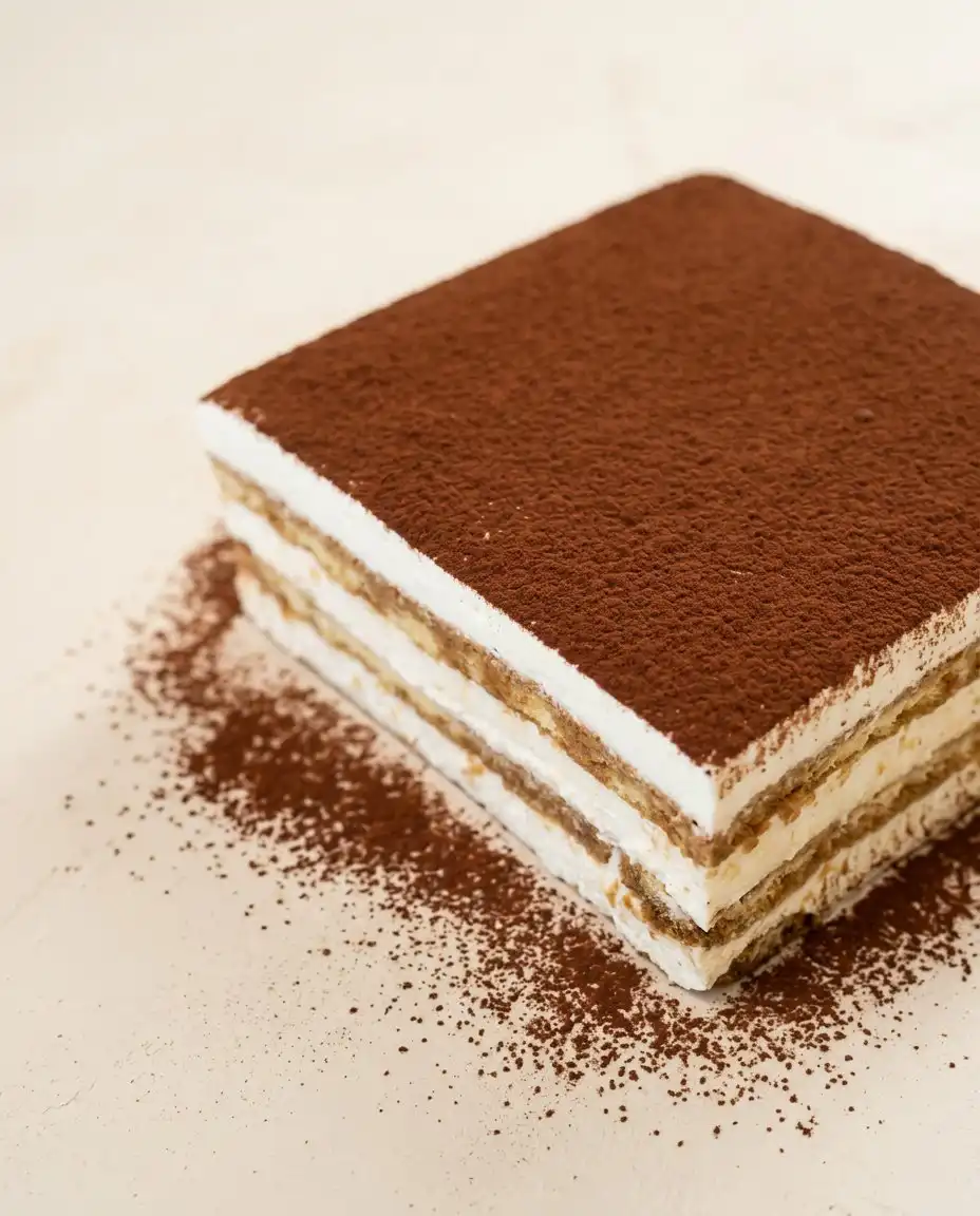 Classic Tiramisu Layer Cake 16 A guest being served a slice of Classic Tiramisu Layer Cake at a dinner party.