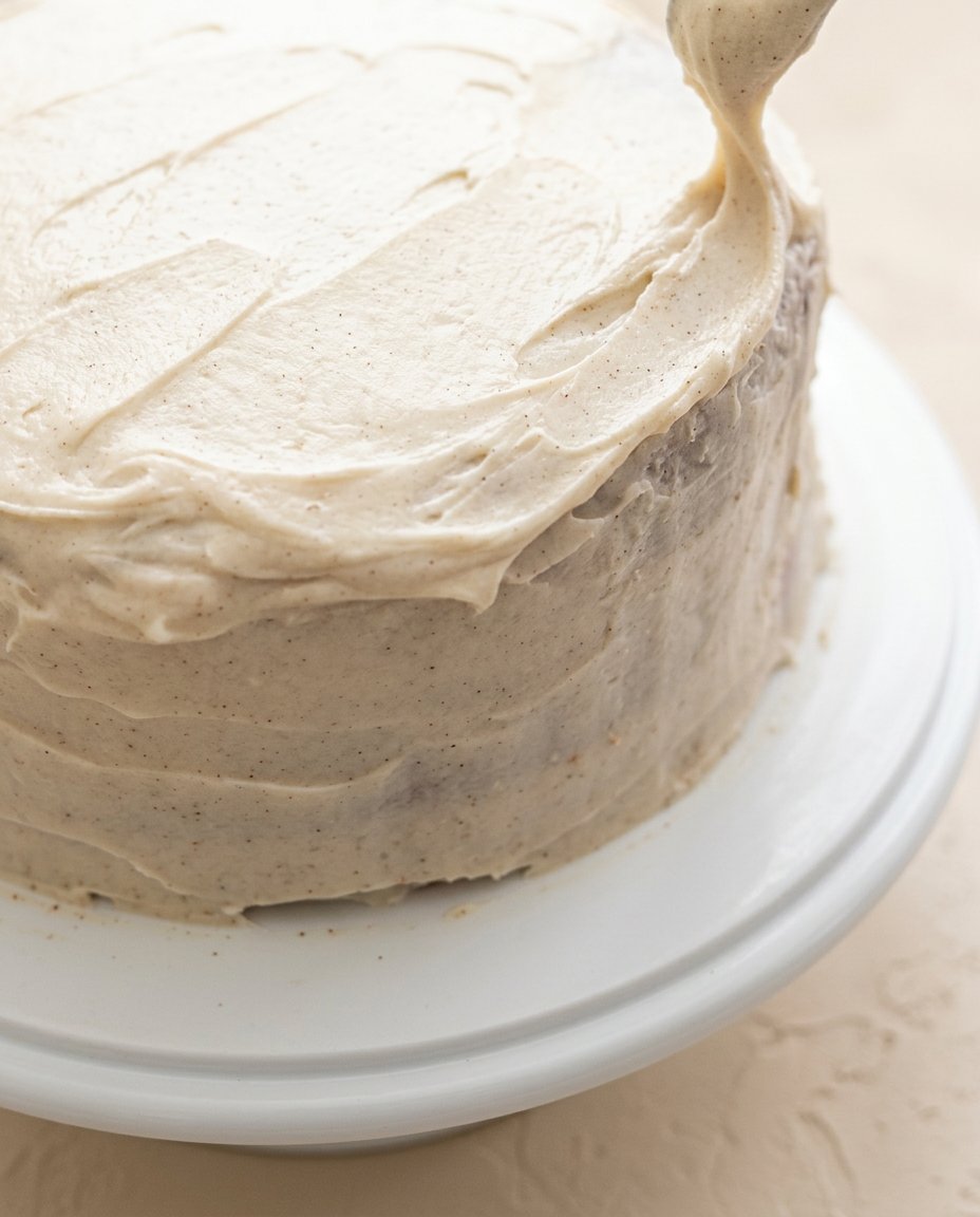 Serving a tender slice of Pumpkin Spice Layer Cake with Cinnamon Cream Cheese Frosting.