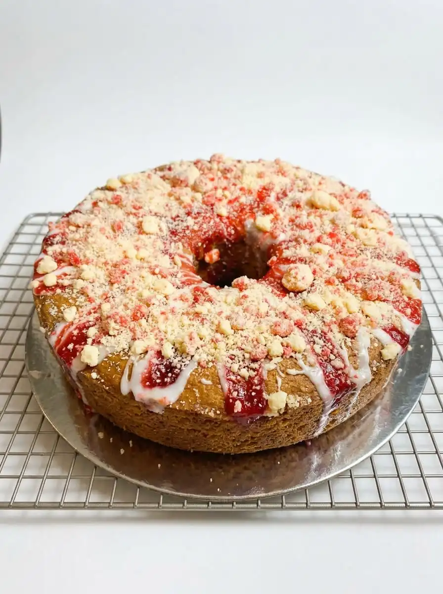 Cream Cheese Pound Cake 16 Plated slices of Cream Cheese Pound Cake with Strawberry Glaze garnished with fresh strawberry slices.