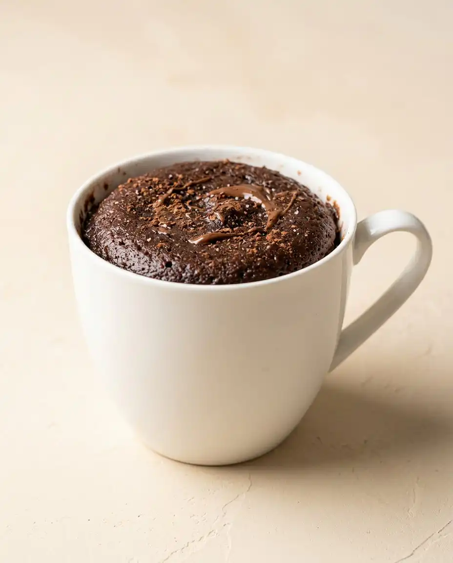 Nutella Mug Cake 14 The dry ingredients including cocoa powder and flour measured out next to a jar of hazelnut spread.