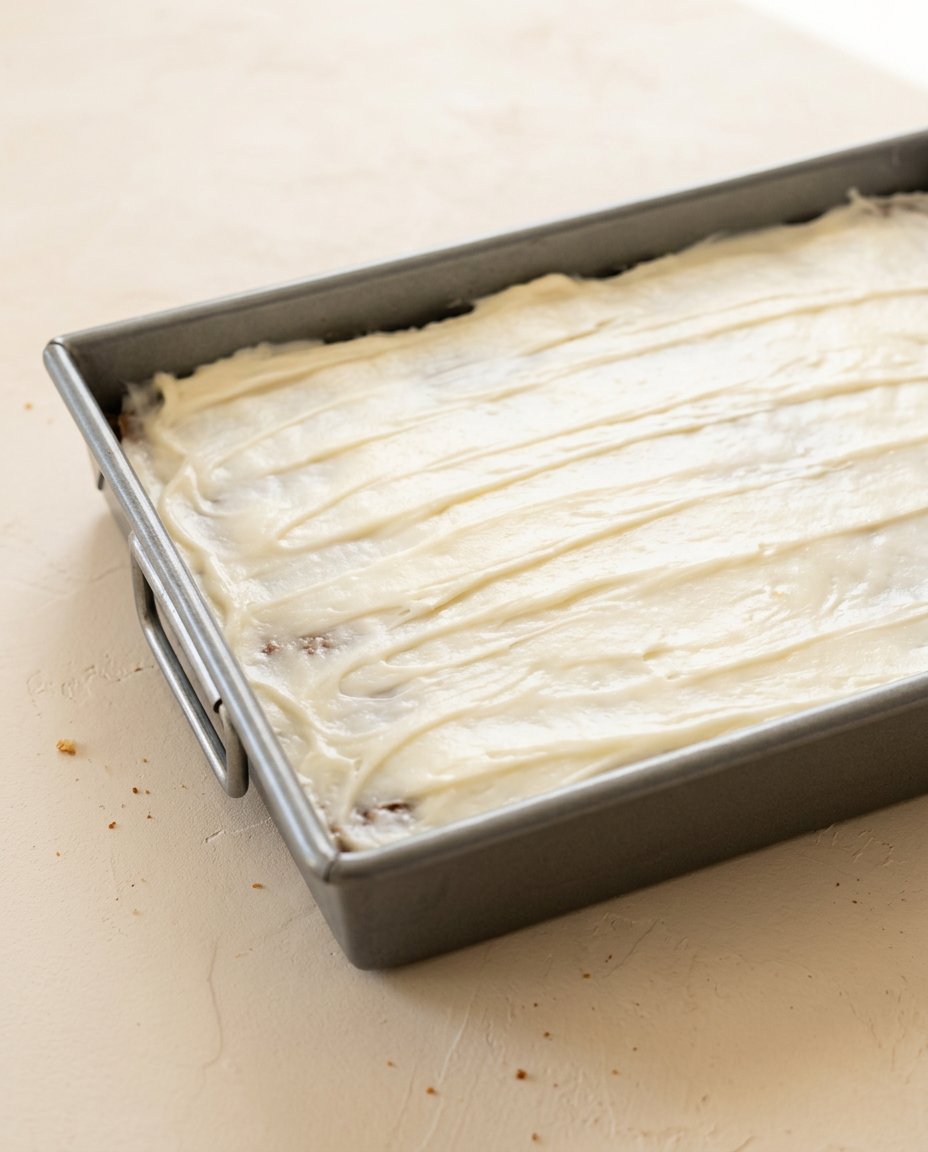 A single slice of zucchini cake with applesauce topped with rich brown butter frosting.