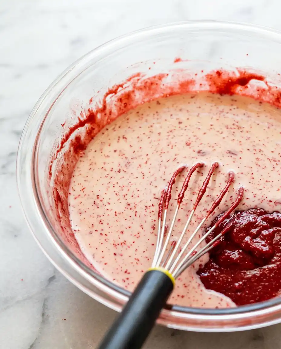 Red Velvet Layer Cake 15 A sharp chef knife slicing through a Red Velvet Layer Cake to show the even layers.