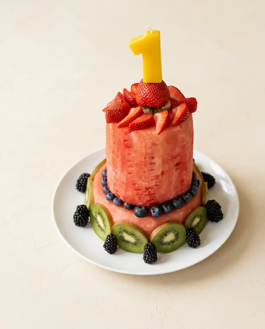 A slice of Baby's First Watermelon Yogurt Cake being served from a vintage glass stand.