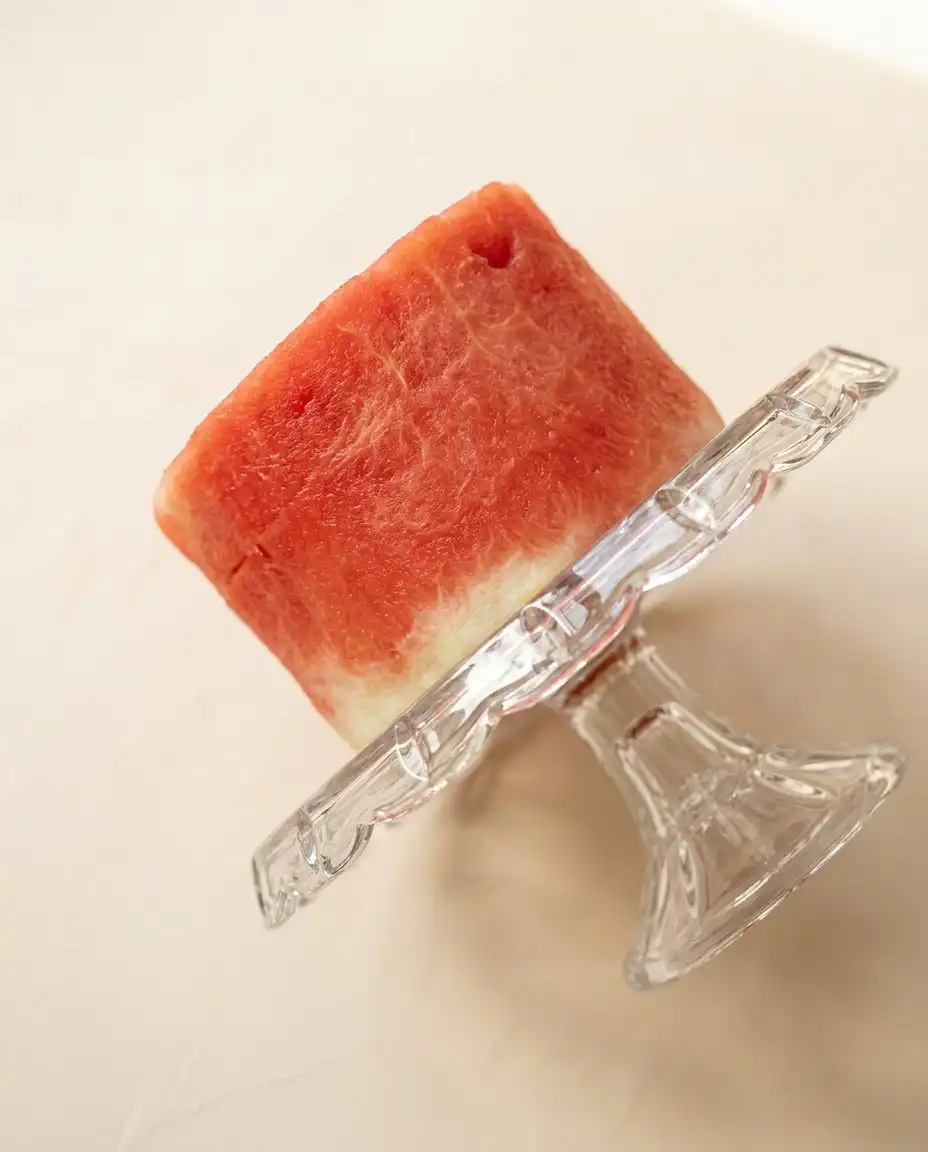 No-Bake Watermelon Cake with Coconut Cream 15 Slicing a slice of No-Bake Watermelon Cake with Coconut Cream with a sharp serrated knife