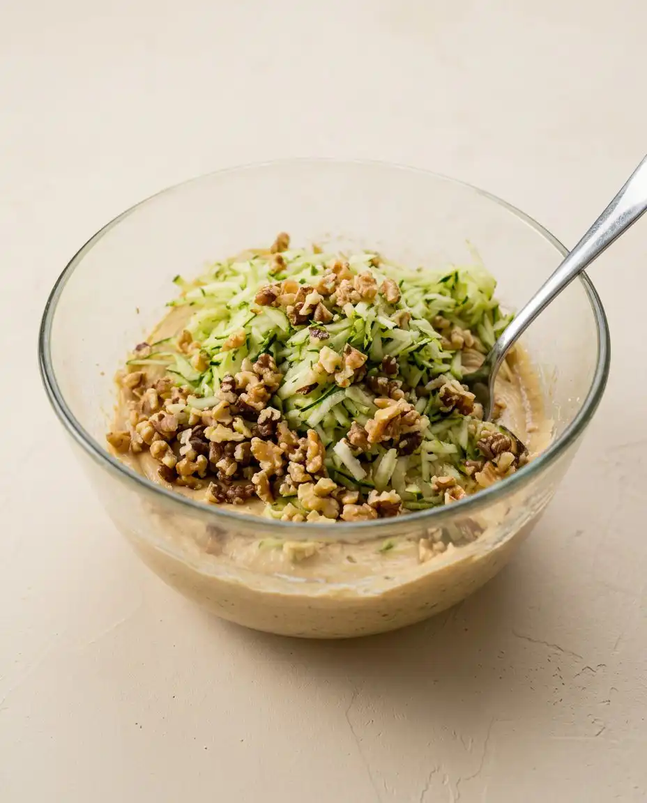 Squeezing grated zucchini in a kitchen towel to remove excess moisture for zucchini cake.