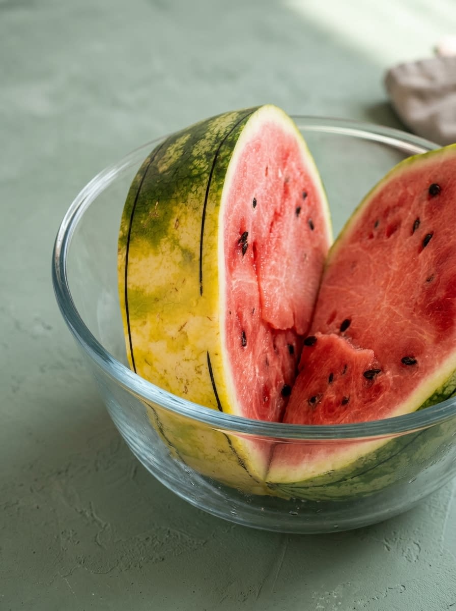 Fresh ingredients for Watermelon and Berry Layer Cake including sliced watermelon rounds